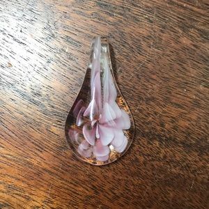 Anthropologie Handmade glass pendant clear with pink flower